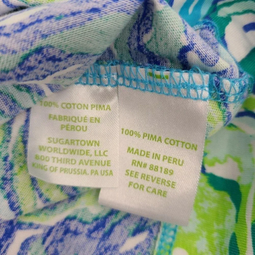 Lilly Pulitzer Linden T-Shirt Dress Womens XS Blue Green Mini Oh Shucks - Picture 6 of 6